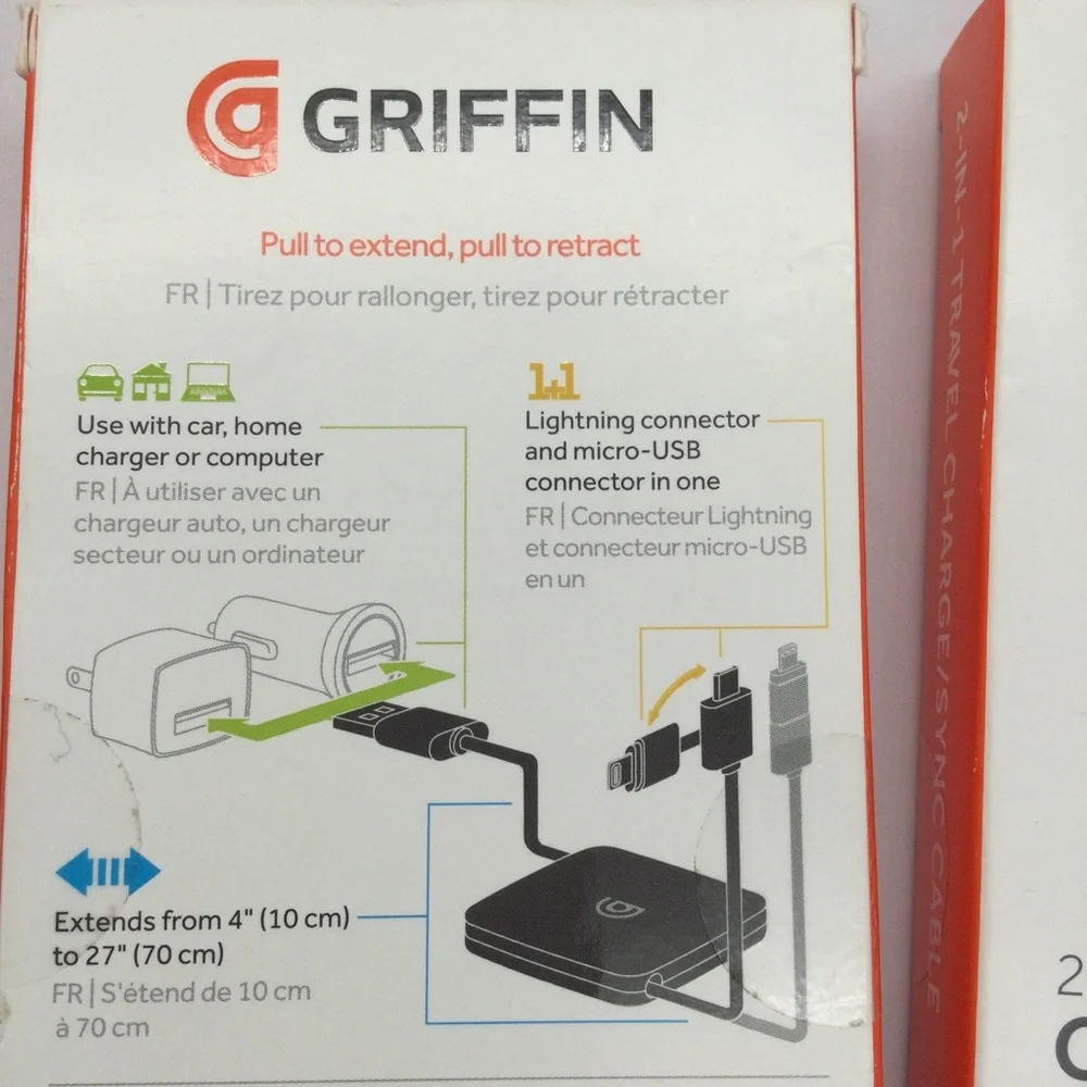 - Griffin 2 - in - 1 travel charge cable. New 3pk